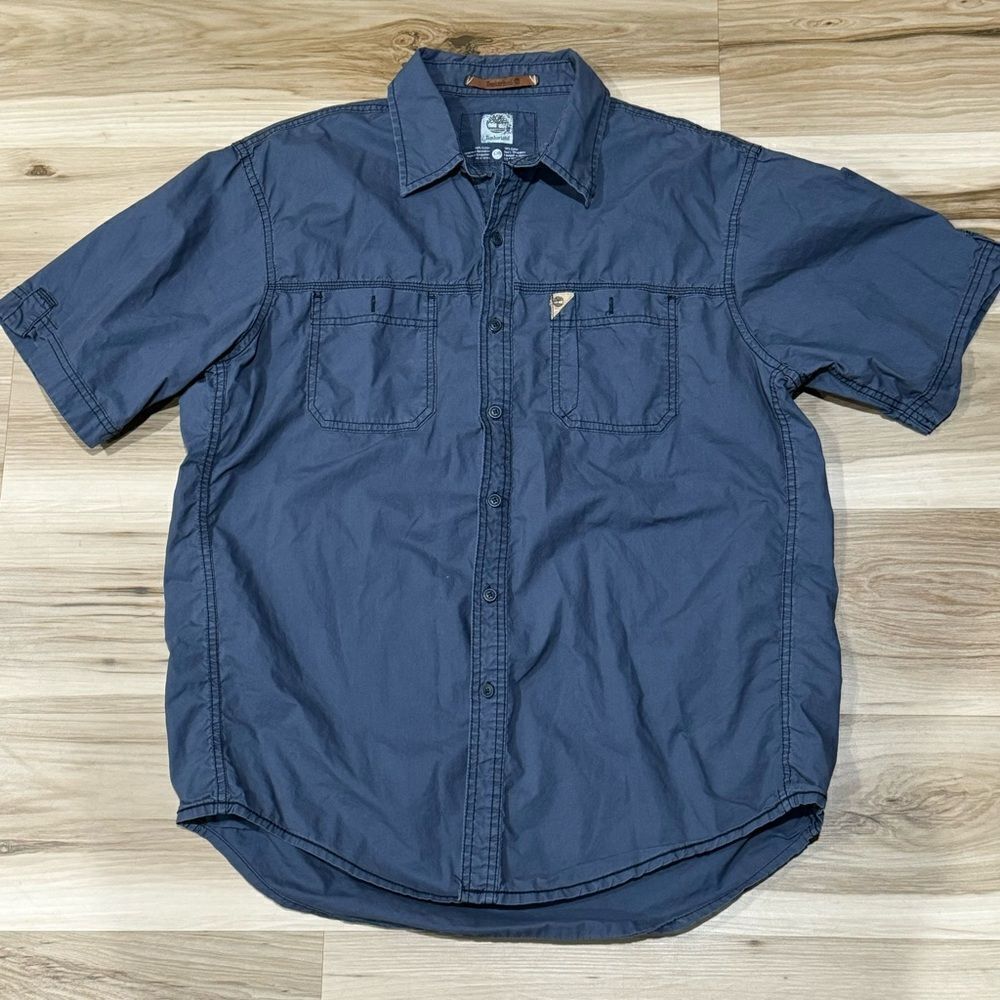 Timberland Blue Cotton Button Up Short Sleeve Shirt Men’s Large